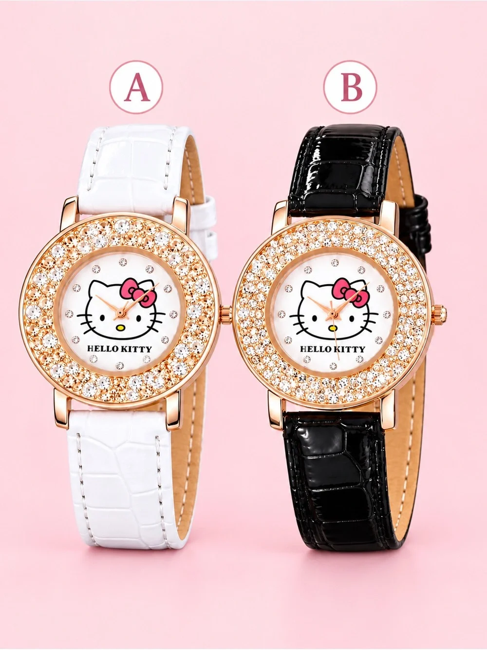 Hello Kitty Rhinestone Watch Rose Gold Face Faux Leather Strap.NWT